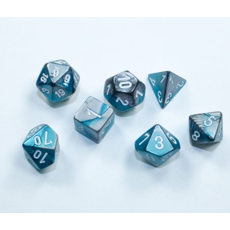 Набор кубиков Chessex։ Gemini Steel-Teal/White Mini, Polyhedral 7-Die Set