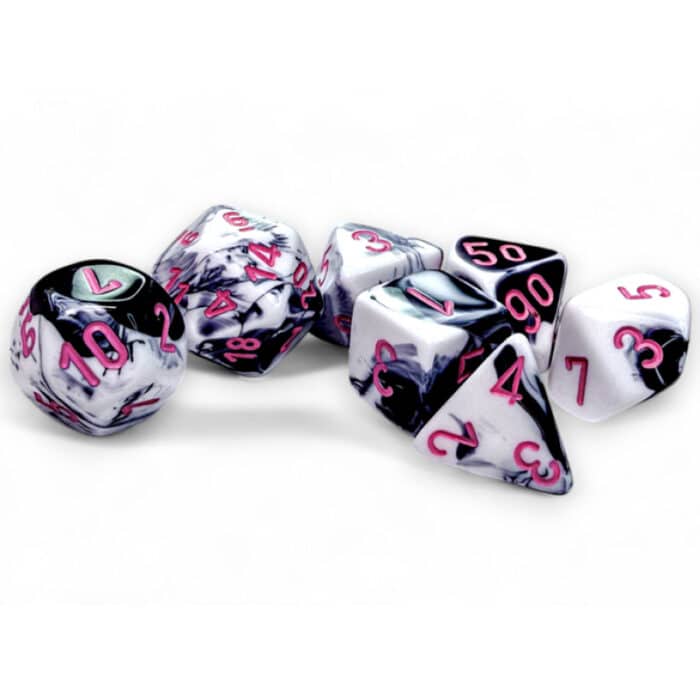 Набор кубиков Chessex։ Gemini Black-White/Pink, Polyhedral 7-Die Set — изображение 2