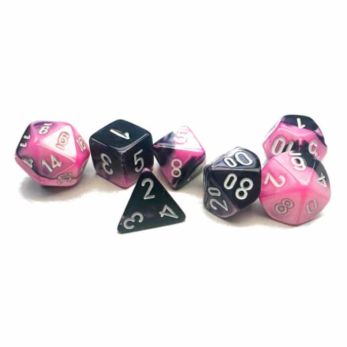 Набор кубиков Chessex: Gemini Black-Pink/White Mini Polyhedral, 7-Die Set - Image 2