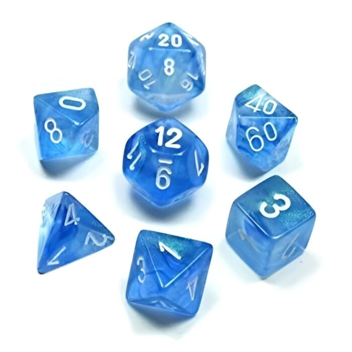 Набор кубиков Chessex: Borealis Sky Blue/white Luminary Polyhedral 7-Dice Set — изображение 2