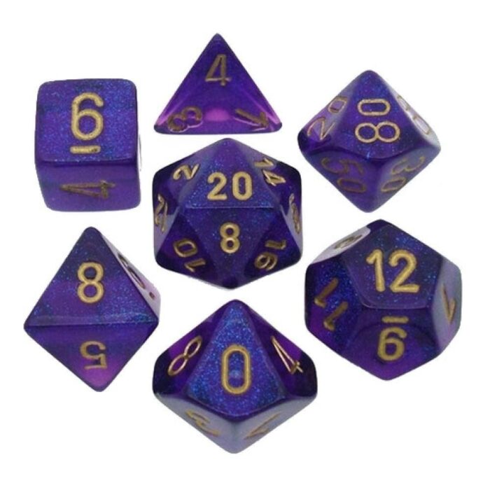 Набор кубиков Chessex: Borealis Royal Purple/Gold Luminary Polyhedral 7-Die Set — изображение 2