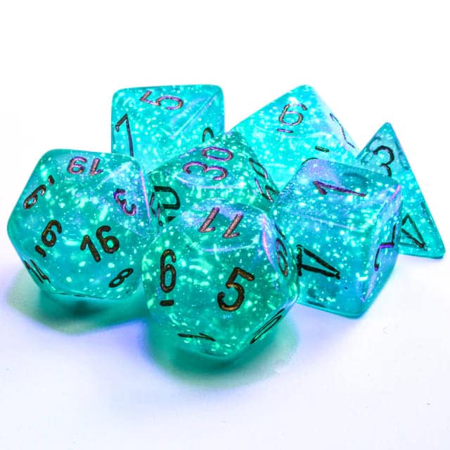 Набор кубиков Chessex: Borealis Teal/Gold Luminary Polyhedral 7-Die Set — изображение 2