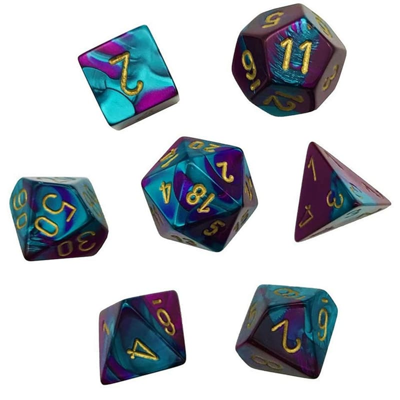 Набор кубиков Chessex։ Gemini Purple-Teal/Gold Mini Polyhedral 7-Die Set