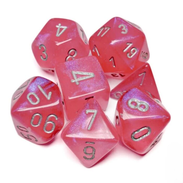 Набор кубиков Chessex: Borealis Pink/silver Luminary Polyhedral 7-Dice Set — изображение 3