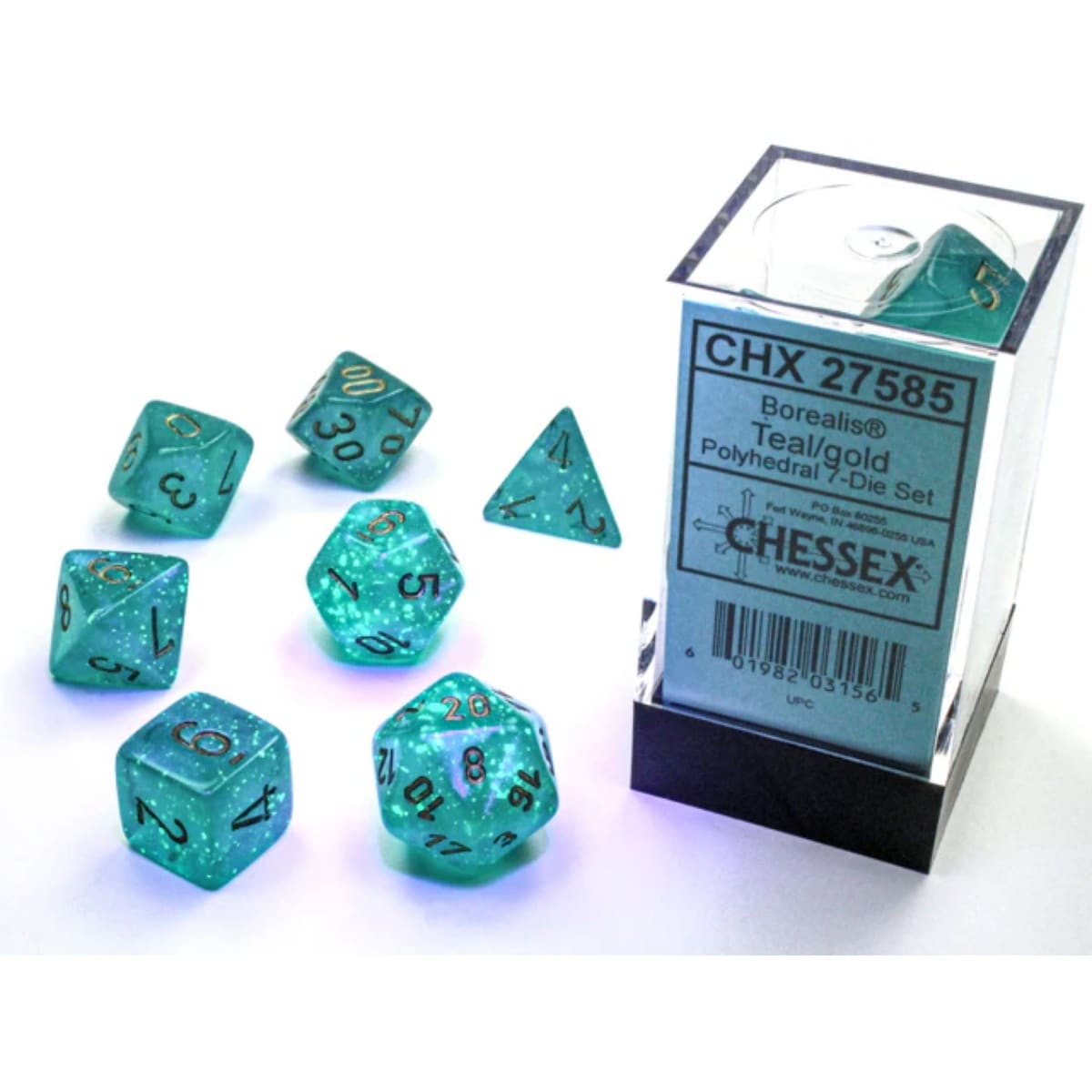 square-image (51) (1) Набор кубиков Chessex: Borealis Teal/Gold Luminary Polyhedral 7-Die Set — изображение 1