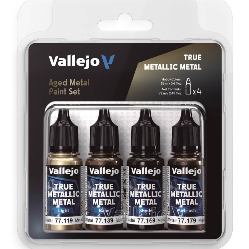 Набор акриловых красок Vallejo: TRUE METALLIC METAL – Aged Metal Набор акриловых красок Vallejo: TRUE METALLIC METAL – Aged Metal