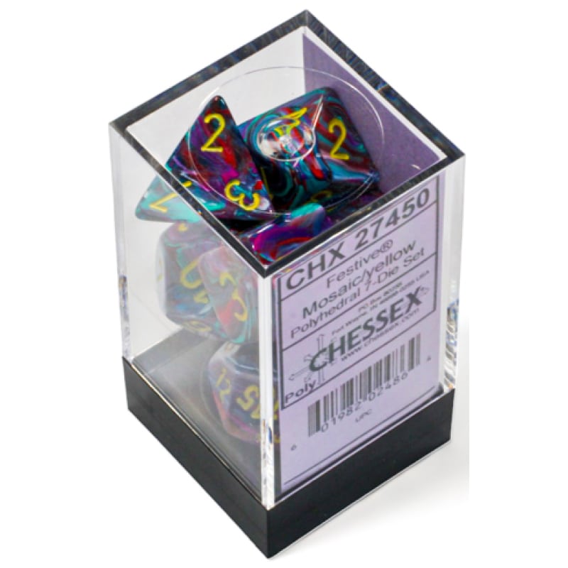 Frame(28) Набор кубиков Chessex։ Festive Mosaic with Yellow, Polyhedral 7-Die Set - Image 1