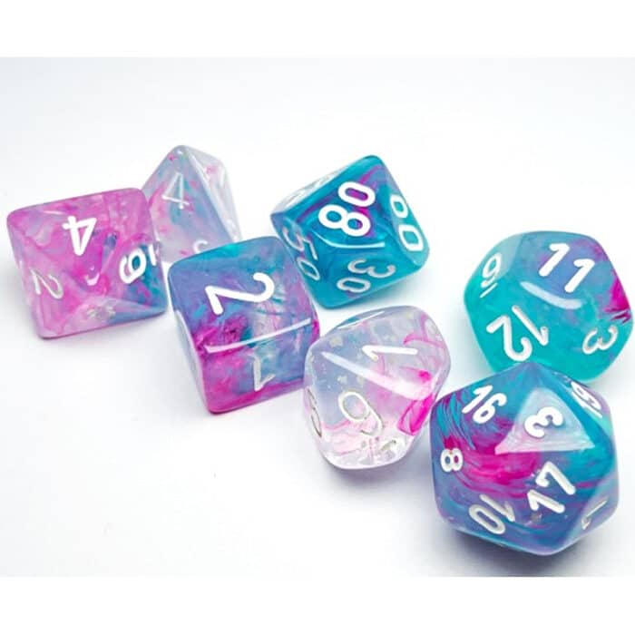 Набор кубиков Chessex։ Luminary Nebula Wisteria with White, Polyhedral 7-Die Set - Image 2
