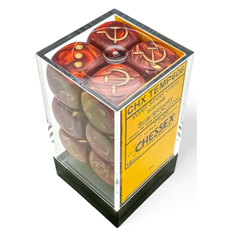 Frame(33) Набор кубиков Chessex։ Soviet Union War Dice Scarab Scarlet and gold, Polyhedral 12-Die Set - Image 1