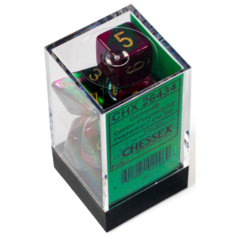 Frame(38) Набор кубиков Chessex։ Cube Gemini Green and Purple with Gold, Polyhedral 7-Die Set — изображение 1