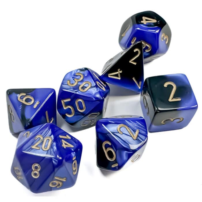 Набор кубиков Chessex։ Cube Gemini Black and Blue with Gold, Polyhedral 7-Die Set — изображение 2