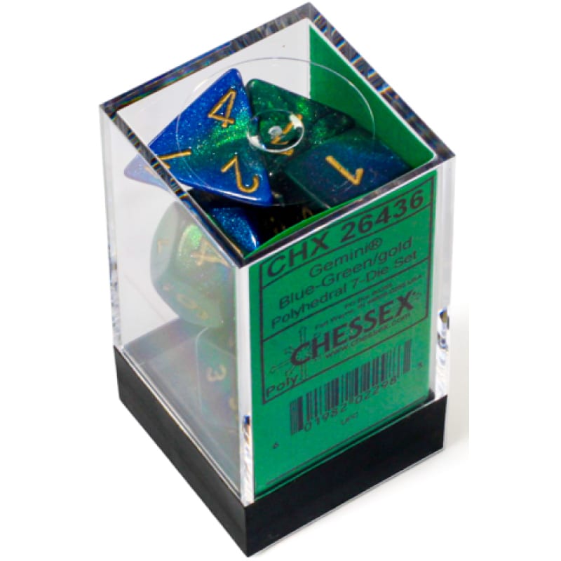 Frame(42) Набор кубиков Chessex։ Gemini Blue and Green with Gold, Polyhedral 7-Die Set — изображение 1