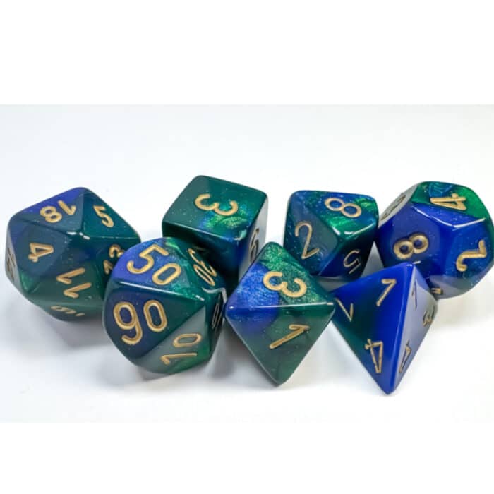 Набор кубиков Chessex։ Gemini Blue and Green with Gold, Polyhedral 7-Die Set — изображение 2