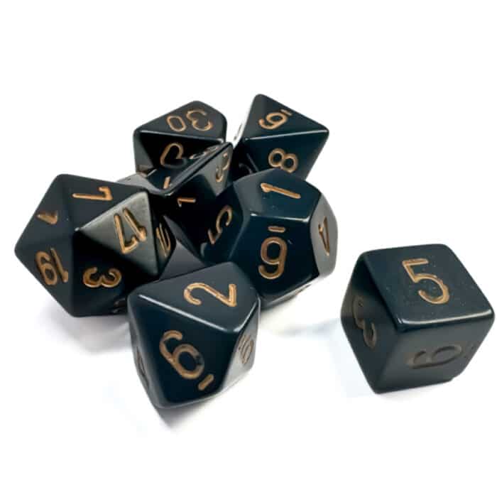 Набор кубиков Chessex։ Opaque Black with Gold, Polyhedral 7-Die Set — изображение 2