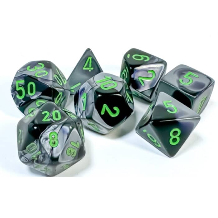 Набор кубиков Chessex։ Gemini Black and Grey with Green, Polyhedral 7-Die Set — изображение 2