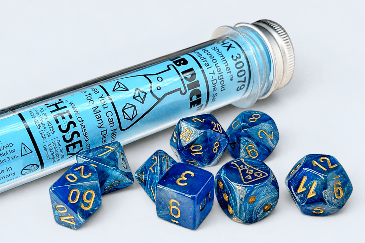 c9f09b3d-2db6-4e4c-b76d-ea1bc6f2634a Набор кубиков Chessex Lab Dice: Shimmer Aqueous/Gold Polyhedral 7-Die Set - Image 1