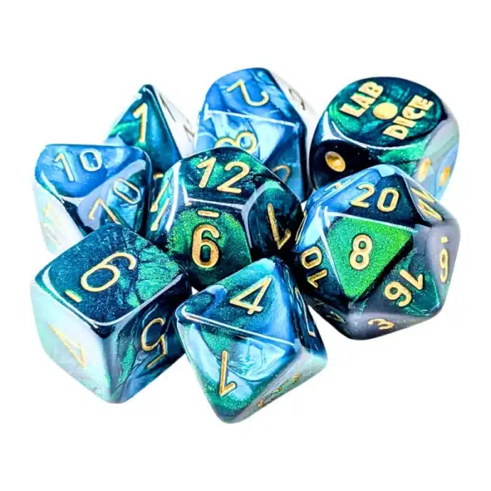 Набор кубиков Chessex: Gemini Green-Teal/Gold Lab, Polyhedral 7-Die Set — изображение 2