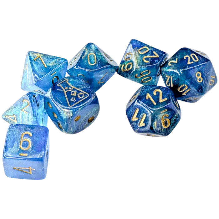 Набор кубиков Chessex Lab Dice: Shimmer Aqueous/Gold Polyhedral 7-Die Set - Image 2